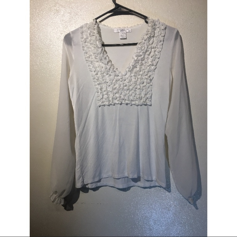 August Silk Two-Tone Ruffled Blouse